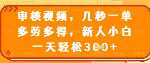最新审核视频，几秒一单，多劳多得，新人小白一天轻松3张【揭秘】-沐远轻创｜靠谱轻创业副业项目与低成本变现教程