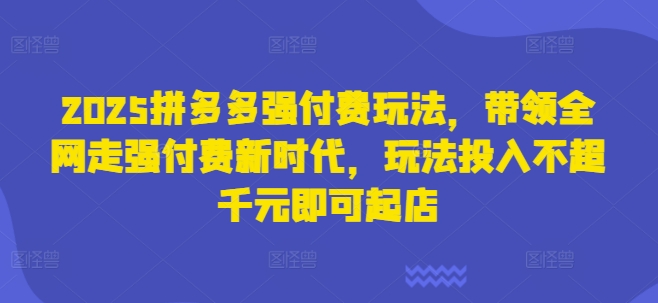 2025拼多多强付费玩法，带领全网走强付费新时代，玩法投入不超千元即可起店-沐远轻创｜靠谱轻创业副业项目与低成本变现教程