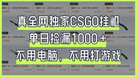 真全网独家CSGO挂G，单日捡漏1k+【揭秘】-沐远轻创｜靠谱轻创业副业项目与低成本变现教程
